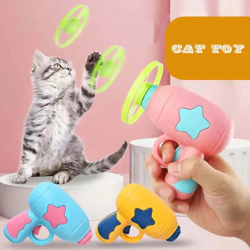 1 set cat toy interactive pet play training launcher 15pcs flying disc