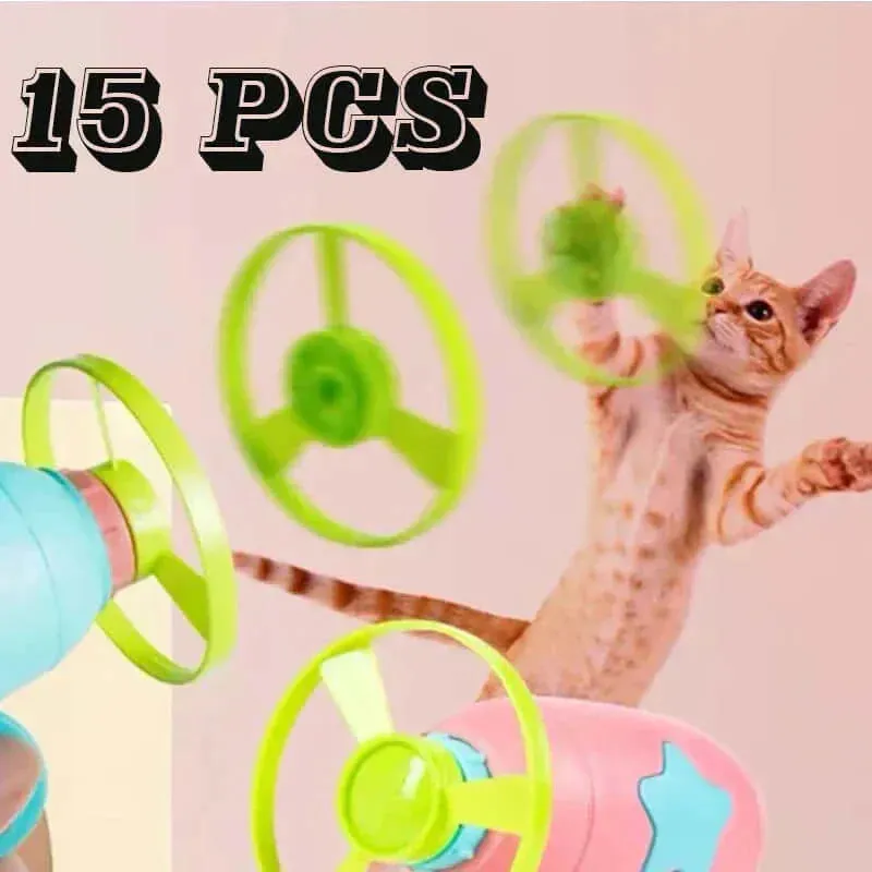 1 set cat toy interactive pet play training launcher 15pcs flying disc