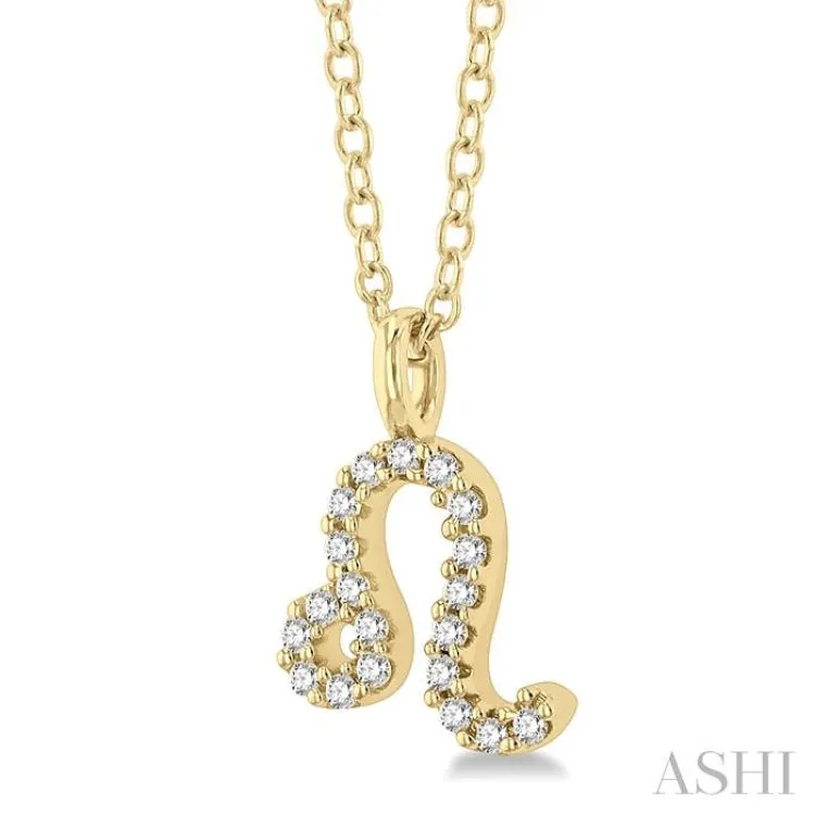 1/10 Ctw Leo Round Cut Diamond Zodiac Pendant With Chain in 14K Yellow Gold