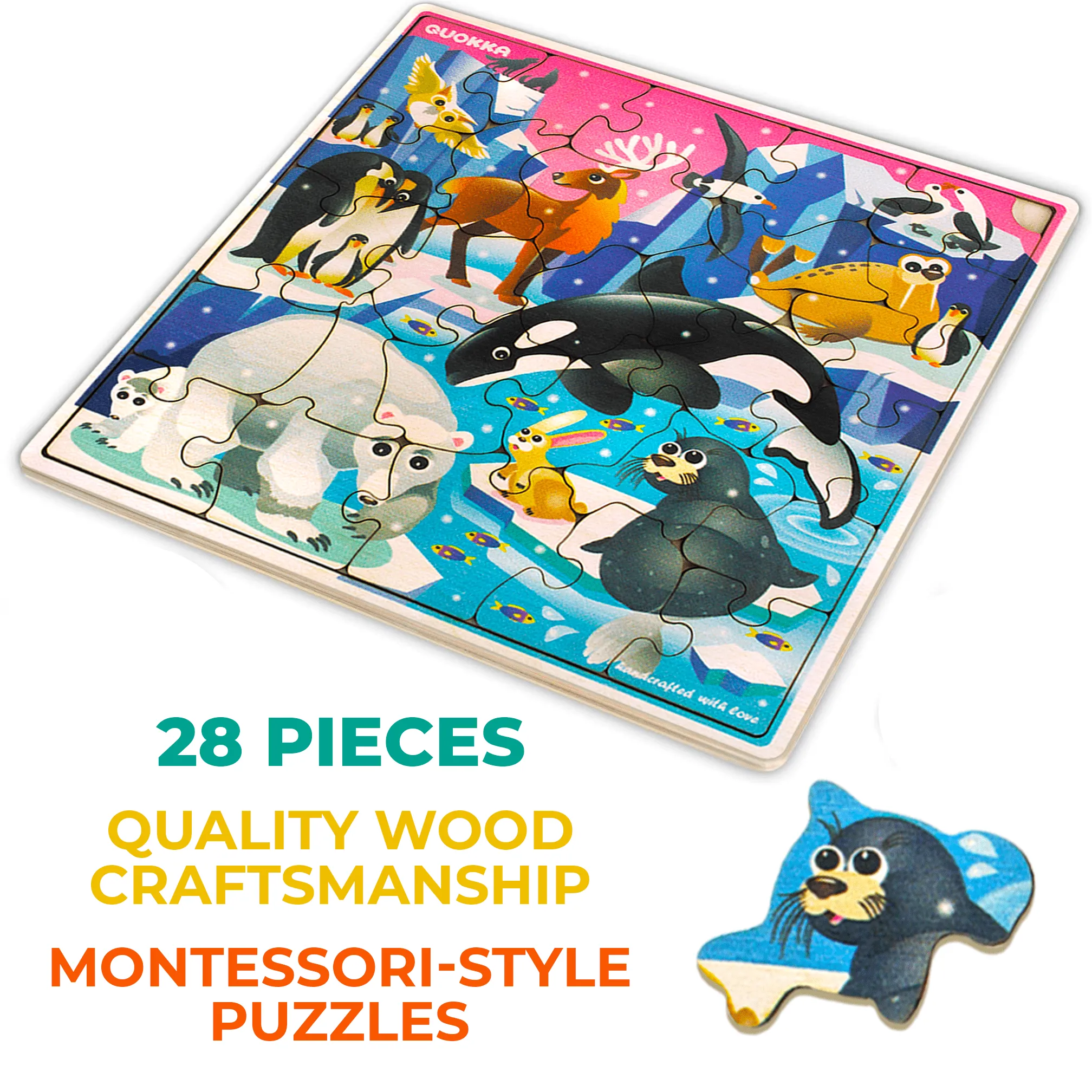 28 Pieces Wooden Puzzles for Kids | Polar Animal