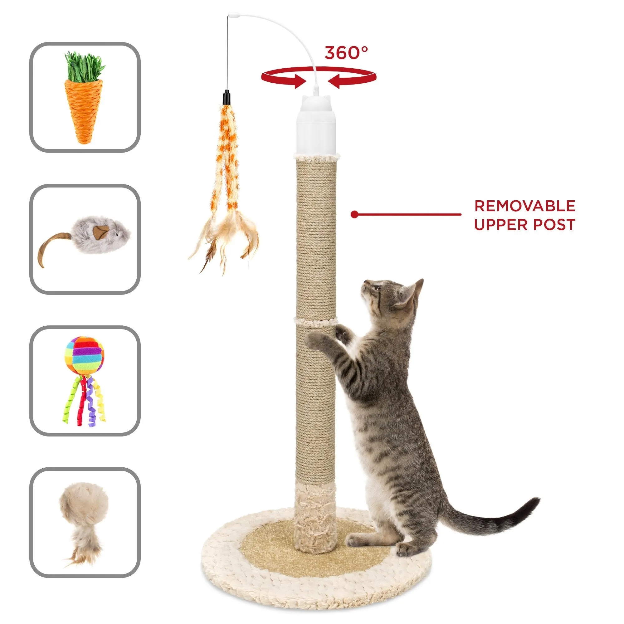 40in Electronic Rotating Cat Scratching Post Toy w/ Adjustable Height