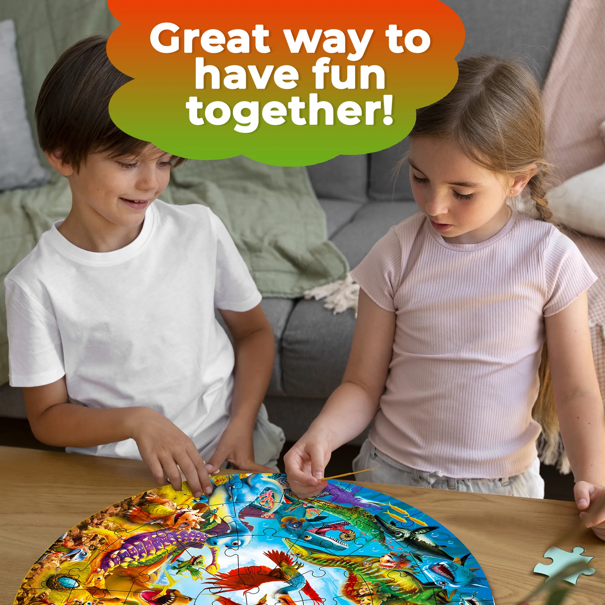 48 Pcs Round Giant Puzzles for Kids Ages 4-6 | Dino