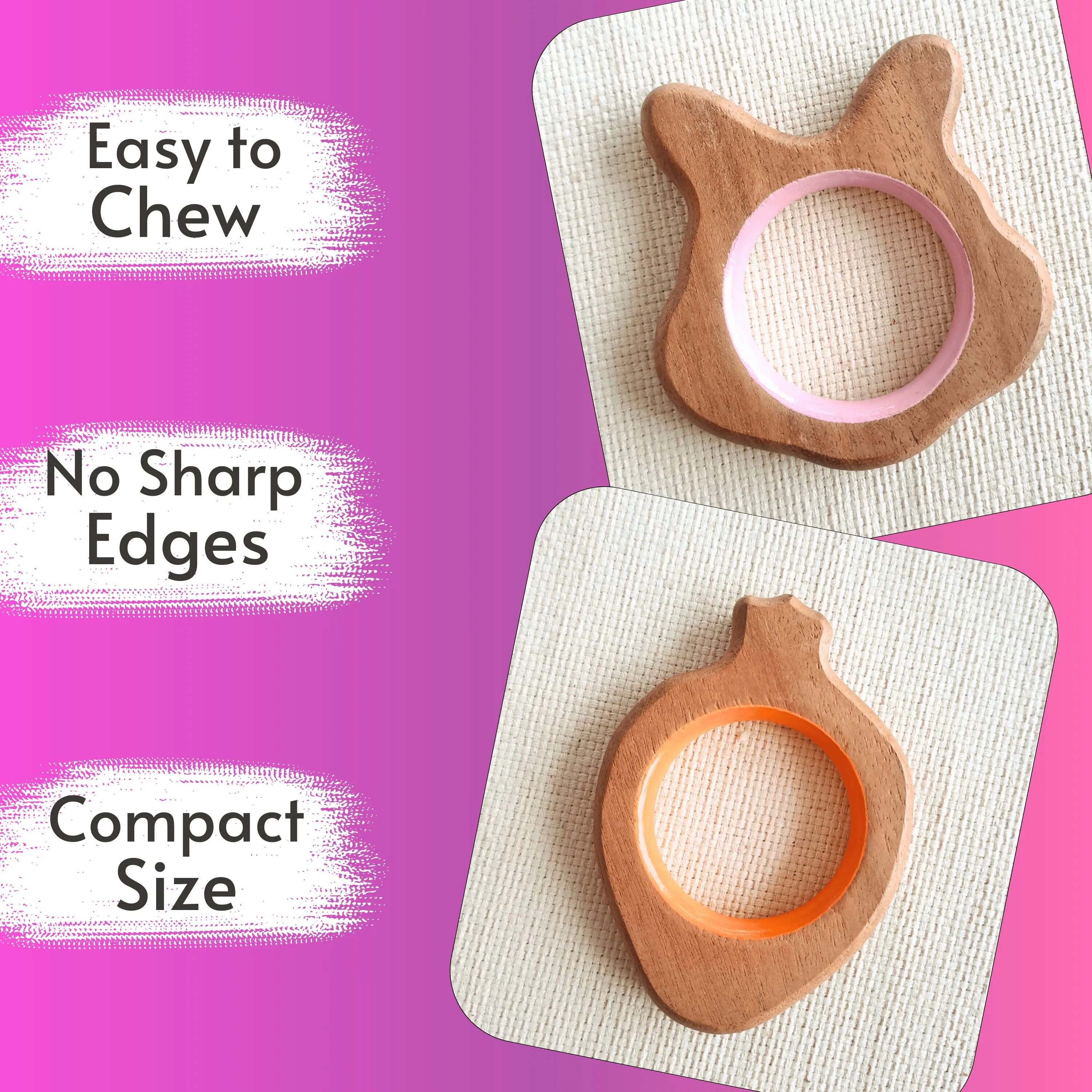 BABYCOV Cute Rabbit and Carrot Natural Neem Wood Teethers for Babies | Natural and Safe | Goodness of Organic Neem Wood | Both Chewing and Grasping Toy | Set of 2 (Age 4  Months)