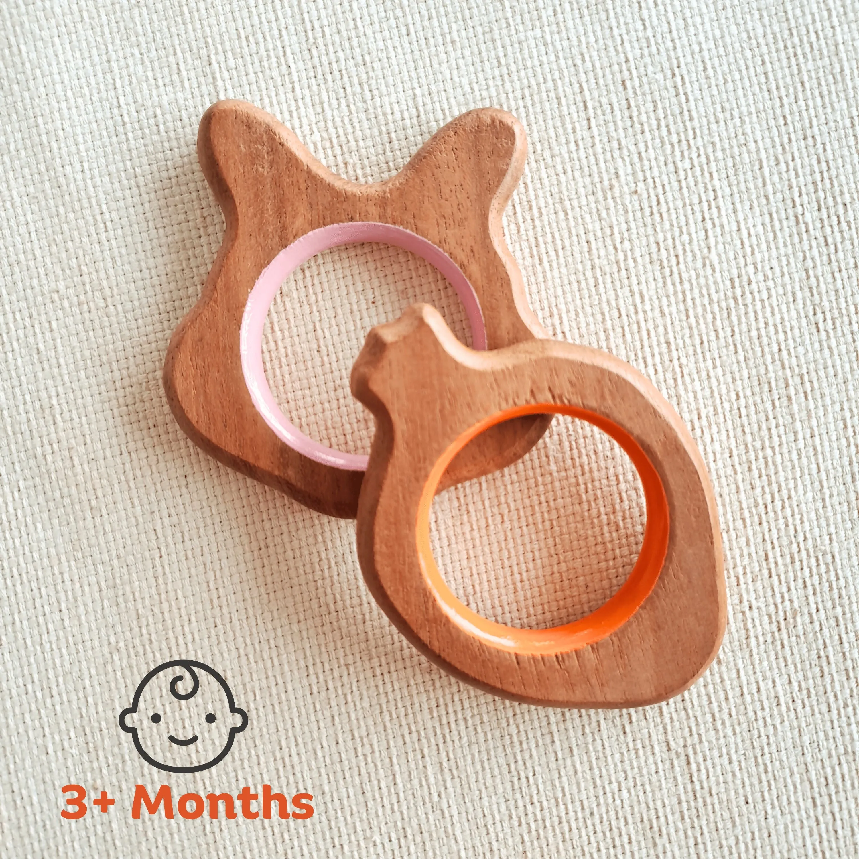 BABYCOV Cute Rabbit and Carrot Natural Neem Wood Teethers for Babies | Natural and Safe | Goodness of Organic Neem Wood | Both Chewing and Grasping Toy | Set of 2 (Age 4  Months)