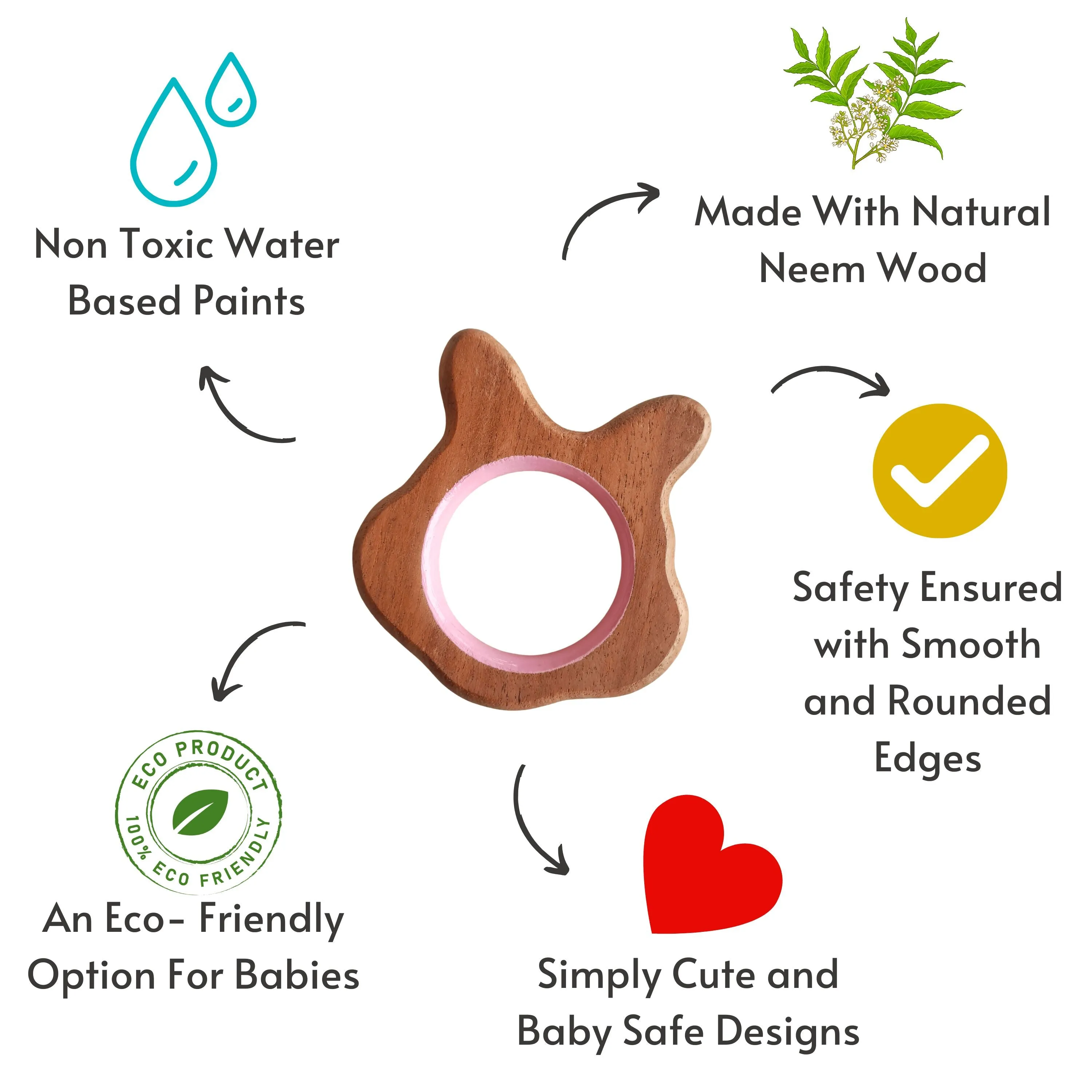 BABYCOV Cute Rabbit and Carrot Natural Neem Wood Teethers for Babies | Natural and Safe | Goodness of Organic Neem Wood | Both Chewing and Grasping Toy | Set of 2 (Age 4  Months)