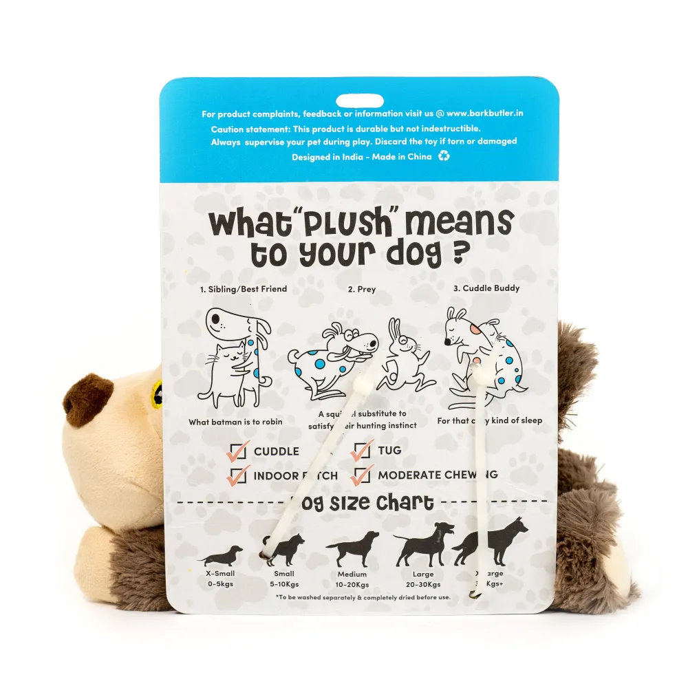 Barkbutler Boh The Bear Plush Toy for Dogs | For Medium Chewers (Brown)