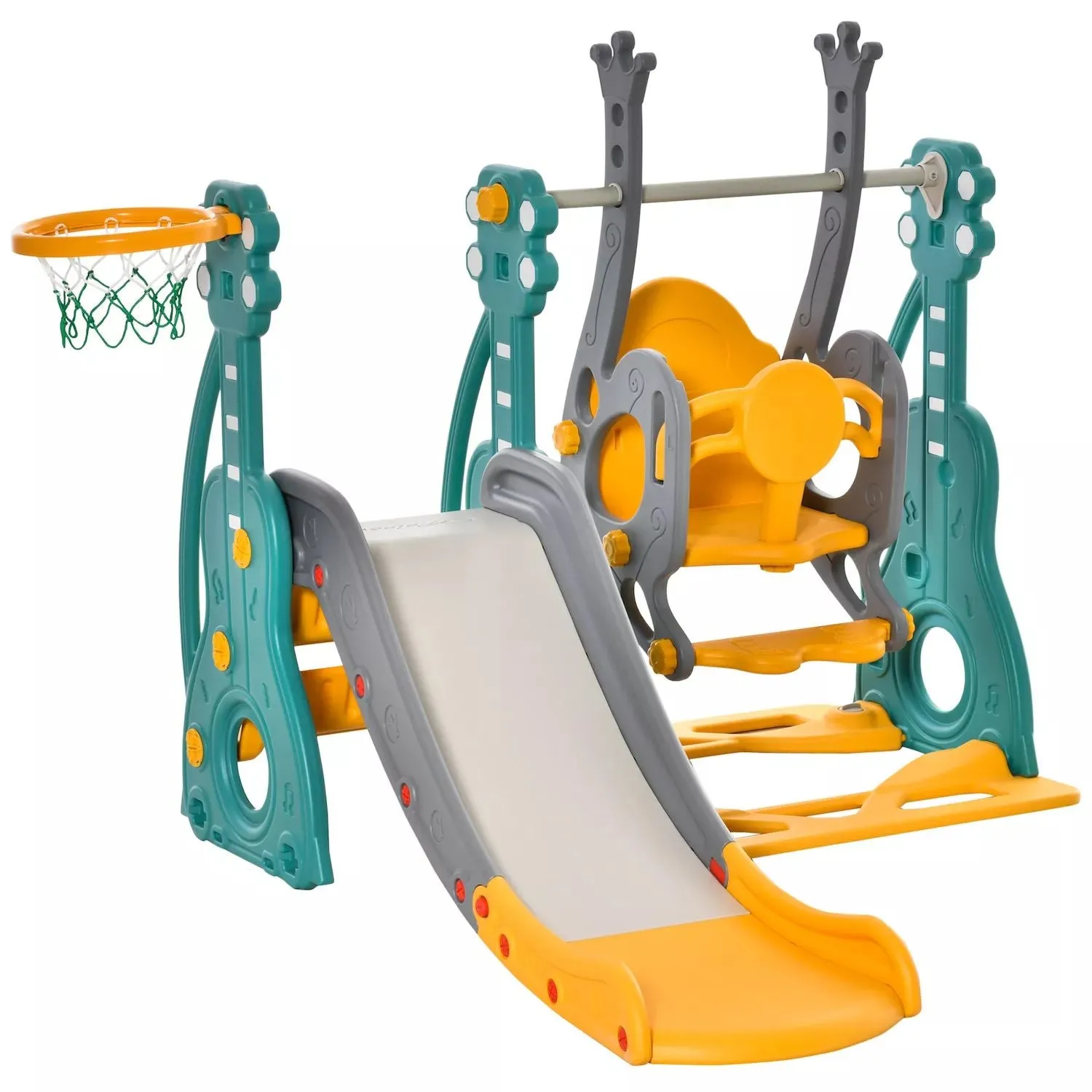 Children's swings and slides Qaba 3 in 1 with basketball hoop swing with adjustable seat height indoor and outdoor playground for kids entertainment center, gaming equipment Qaba