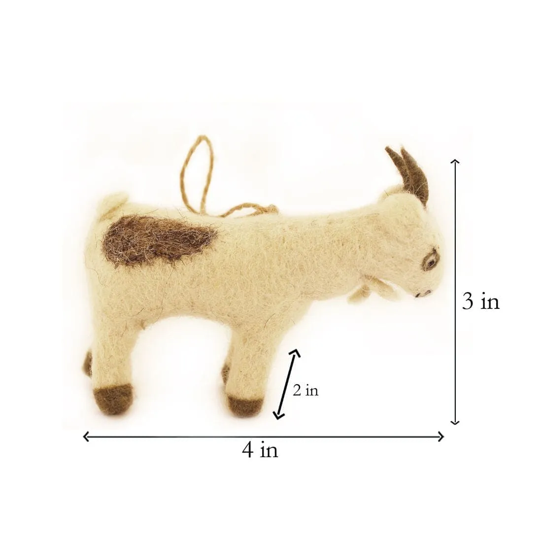 De Kulture Handmade Premium Wool Felt Goat (Hanging) Eco Friendly Needle Felted Christmas Xmas Tree Decoration Stuffed Ornament for Home Office Party Holiday Décor, 4x2x3 (LWH) Inches