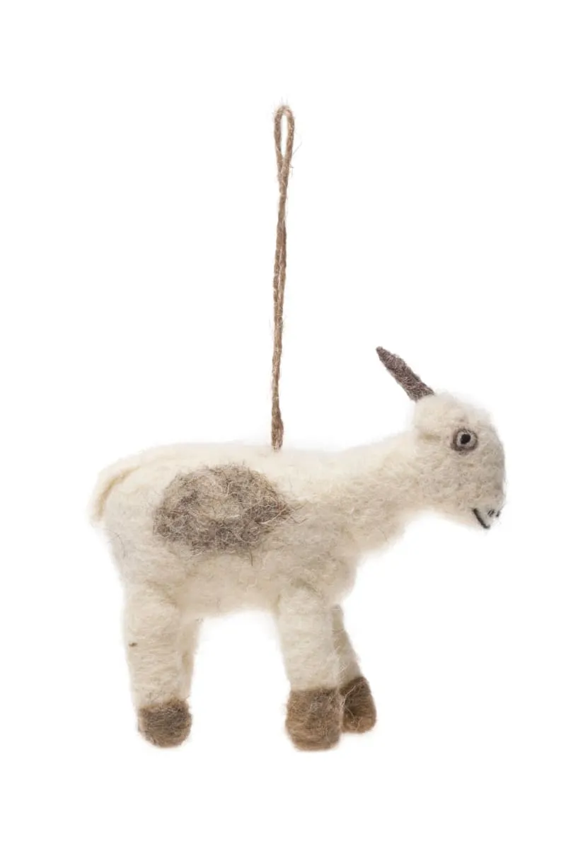 De Kulture Handmade Premium Wool Felt Goat (Hanging) Eco Friendly Needle Felted Christmas Xmas Tree Decoration Stuffed Ornament for Home Office Party Holiday Décor, 4x2x3 (LWH) Inches