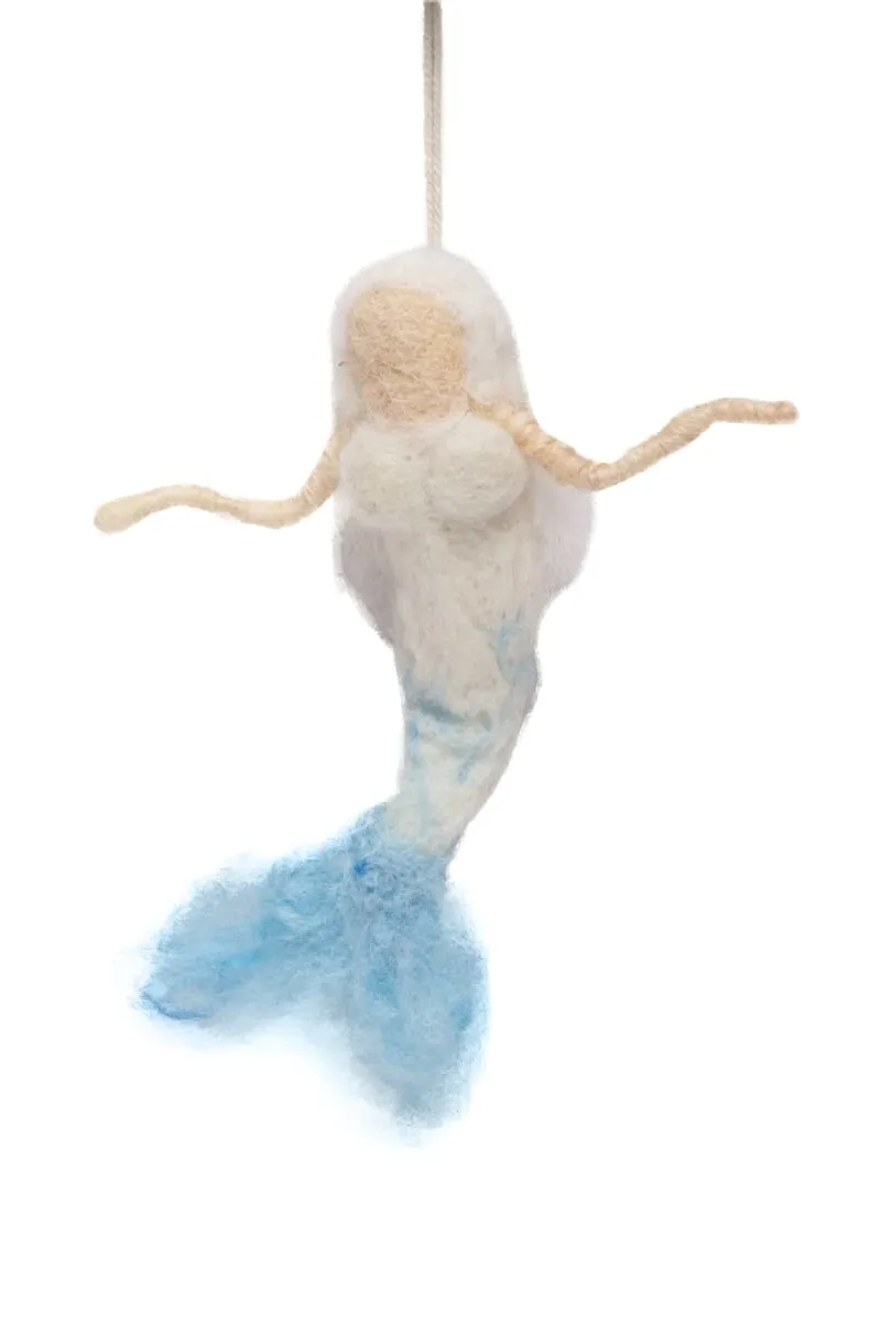 De Kulture Handmade Premium Wool Felt Mermaid Eco Friendly Needle Felted Christmas Xmas Tree Decoration Stuffed Ornament for Home Office Party Holiday Décor, 5.5x1x6.5 (LWH) Inches