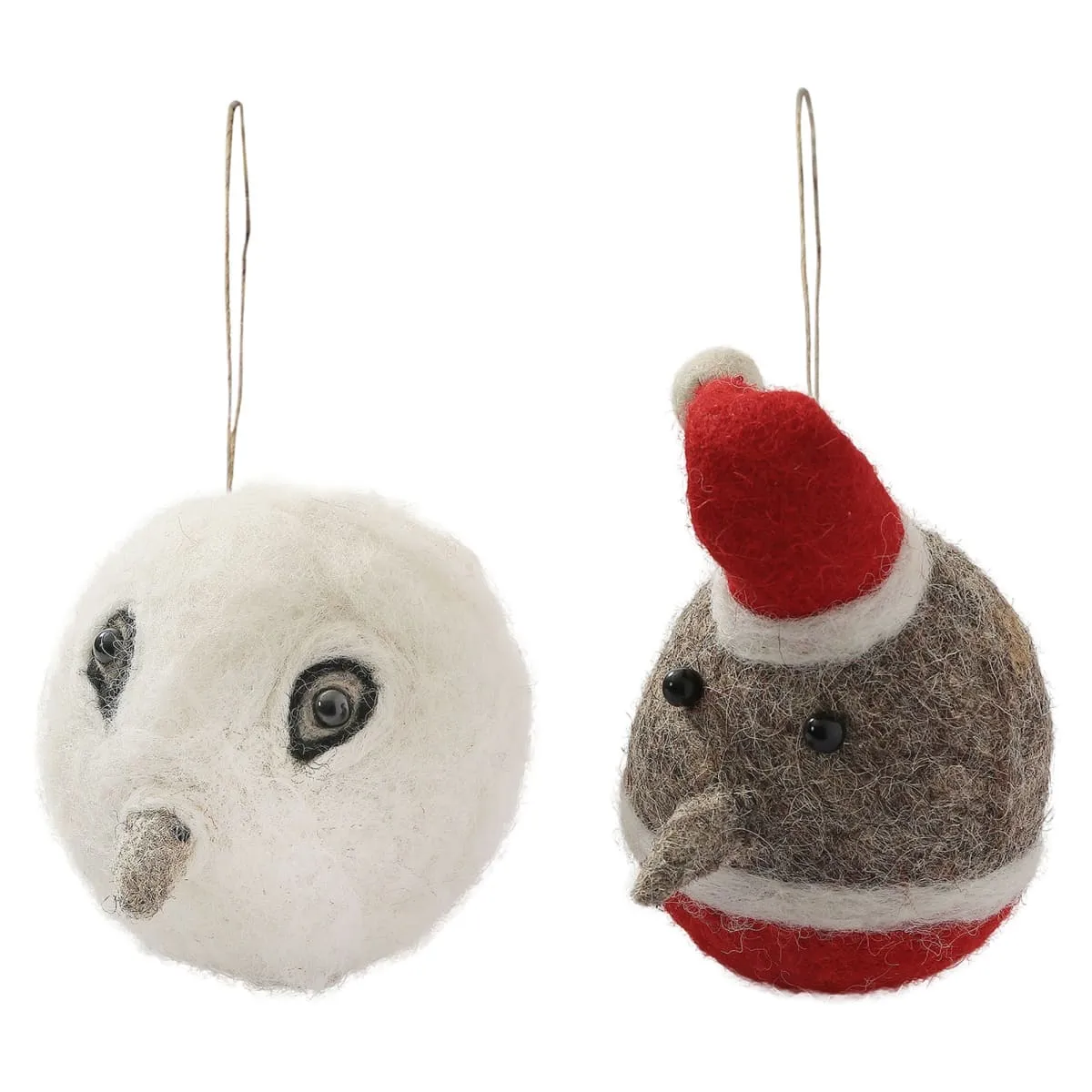 De Kulture Handmade Premium Wool Felt Robin Bird and Owl Bauble Eco Friendly Needle Felted Christmas Xmas Tree Decoration Stuffed Ornament for Home Office Party Holiday Décor, (Set of 2)