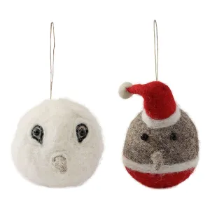 De Kulture Handmade Premium Wool Felt Robin Bird and Owl Bauble Eco Friendly Needle Felted Christmas Xmas Tree Decoration Stuffed Ornament for Home Office Party Holiday Décor, (Set of 2)