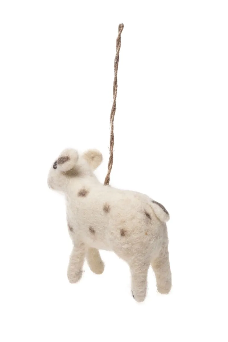 De Kulture Handmade Premium Wool Felt Sheep (Hanging) Eco Friendly Needle Felted Christmas Xmas Tree Decoration Stuffed Ornament for Home Office Party Holiday Décor, 4x2x3 (LWH) Inches