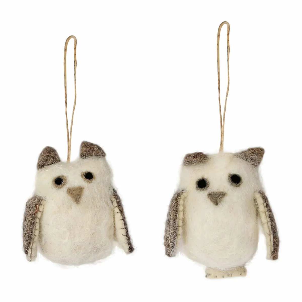 De Kulture Handmade Premium Wool Felt Small Owl Eco Friendly Needle Felted Christmas Xmas Tree Decoration Stuffed Ornament for Home Office Party Holiday Décor, (Set of 2)