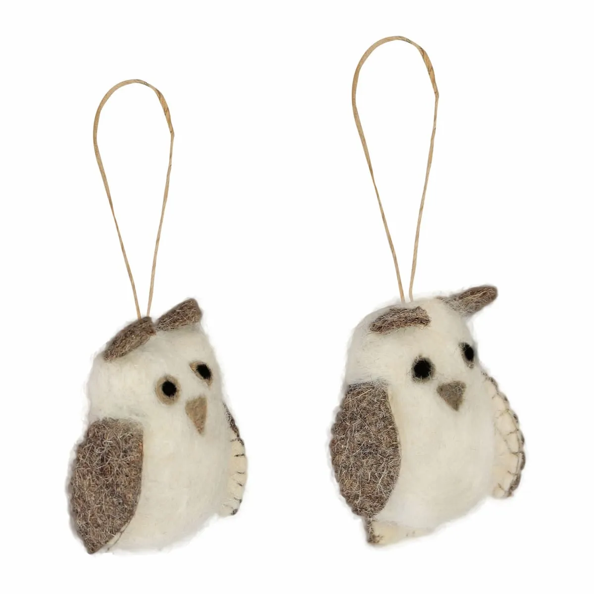 De Kulture Handmade Premium Wool Felt Small Owl Eco Friendly Needle Felted Christmas Xmas Tree Decoration Stuffed Ornament for Home Office Party Holiday Décor, (Set of 2)