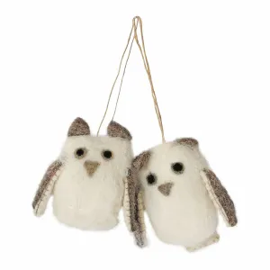 De Kulture Handmade Premium Wool Felt Small Owl Eco Friendly Needle Felted Christmas Xmas Tree Decoration Stuffed Ornament for Home Office Party Holiday Décor, (Set of 2)