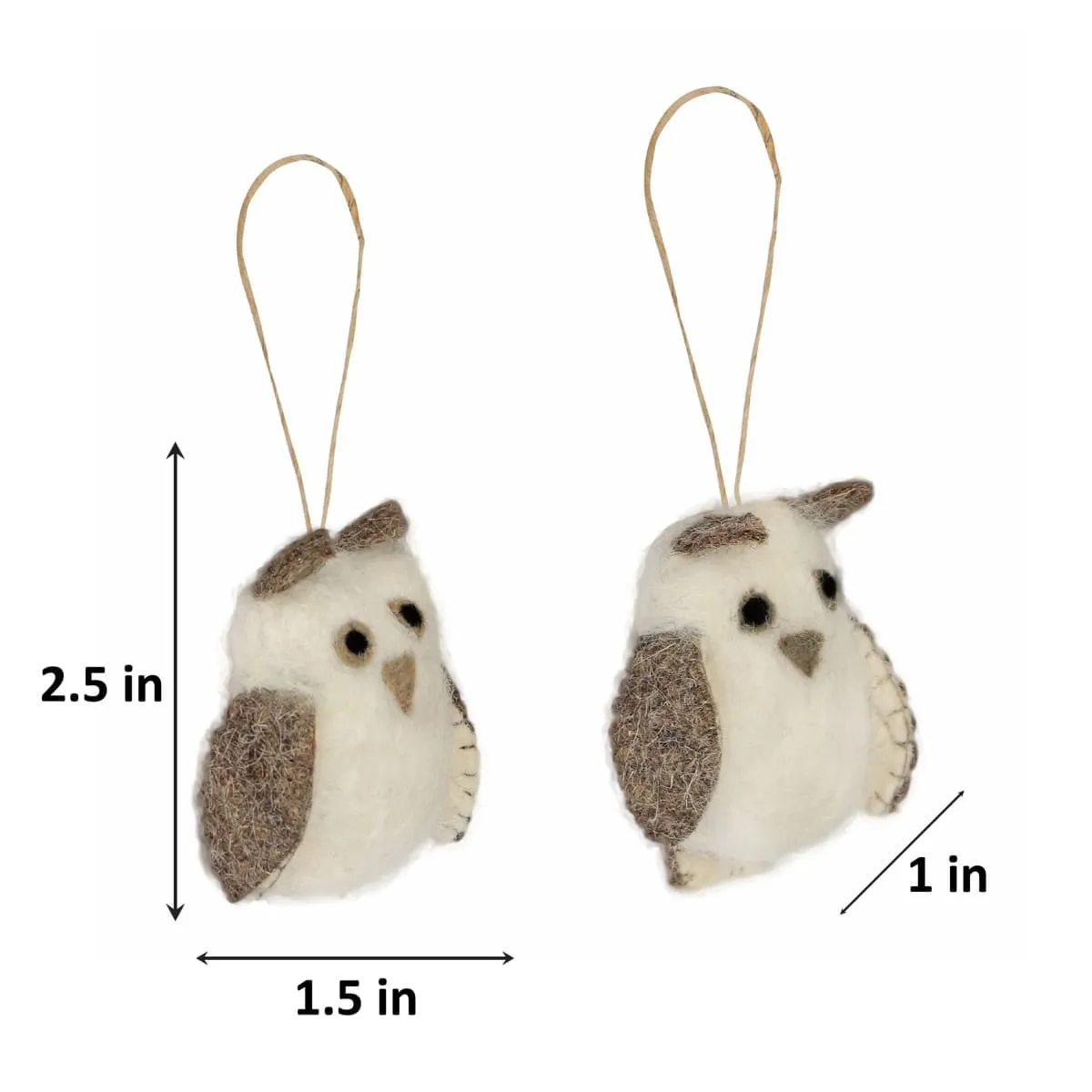 De Kulture Handmade Premium Wool Felt Small Owl Eco Friendly Needle Felted Christmas Xmas Tree Decoration Stuffed Ornament for Home Office Party Holiday Décor, (Set of 2)