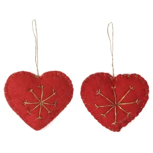 De Kulture Handmade Premium Wool Felt Snowflake Heart Eco Friendly Needle Felted Christmas Xmas Tree Decoration Stuffed Ornament for Home Office Party Holiday Décor, (Set of 2)