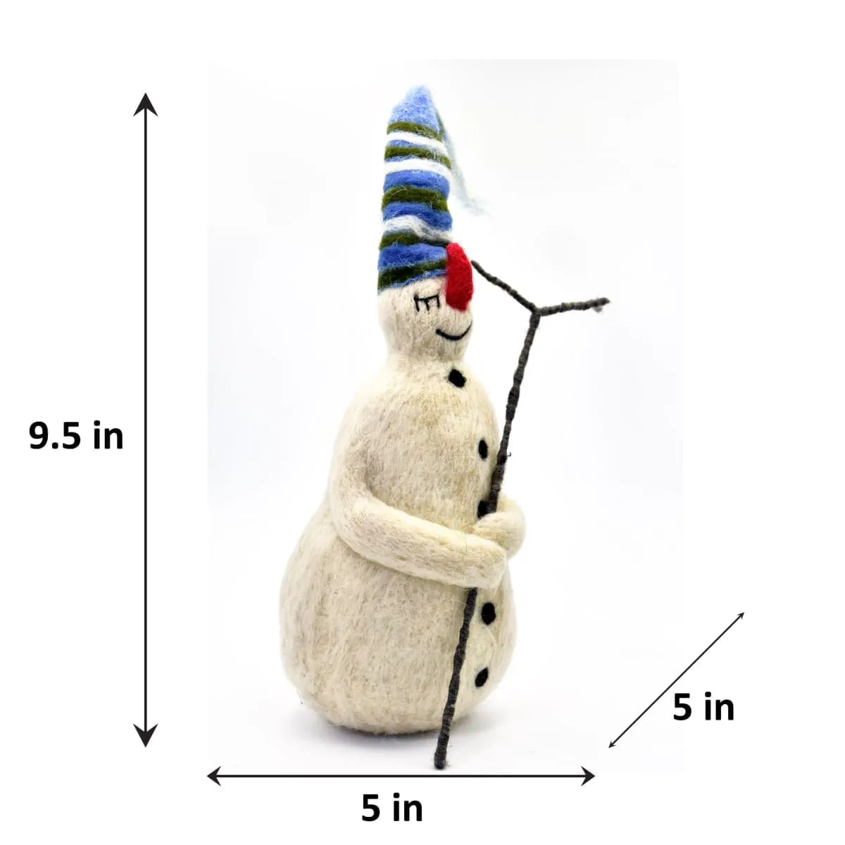 De Kulture Handmade Premium Wool Felt Snowman Eco Friendly Needle Felted Christmas Xmas Tree Decoration Stuffed Ornament for Home Office Party Holiday Décor, 5x5x9.5 (LWH) Inches