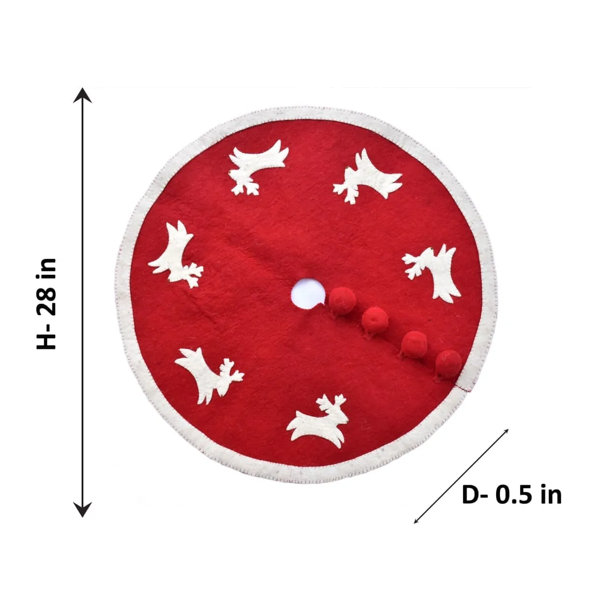 De Kulture Handmade Premium Wool Felt Christmas Red Tree Skirt Eco Friendly Needle Felted Xmas Tree Decorative Ornament for Home Office Party Holiday Décor, 28x0.5 (DH)