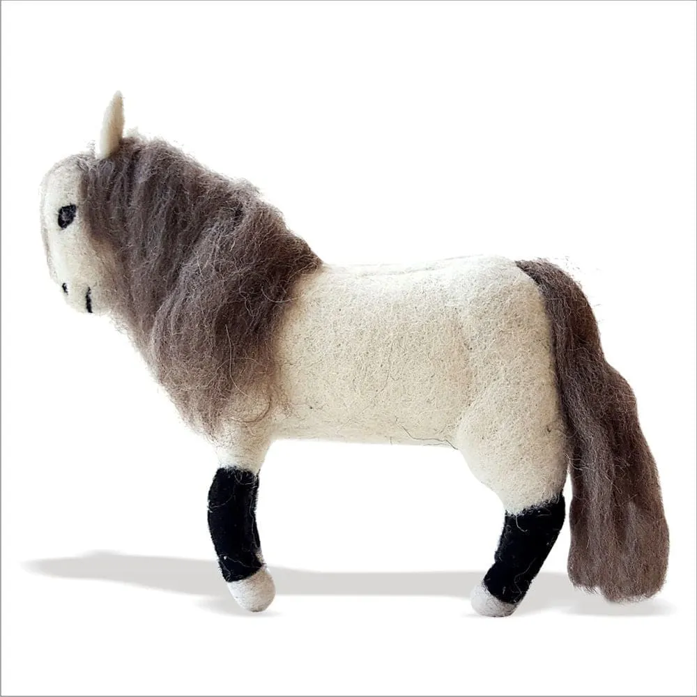 De Kulture Handmade Premium Wool Felt Horse Eco Friendly Needle Felted Ornament Stuffed Decorative Showpiece Ideal for Home Office Party Decoration Holiday Décor, 8x3x5 (LWH) Inches