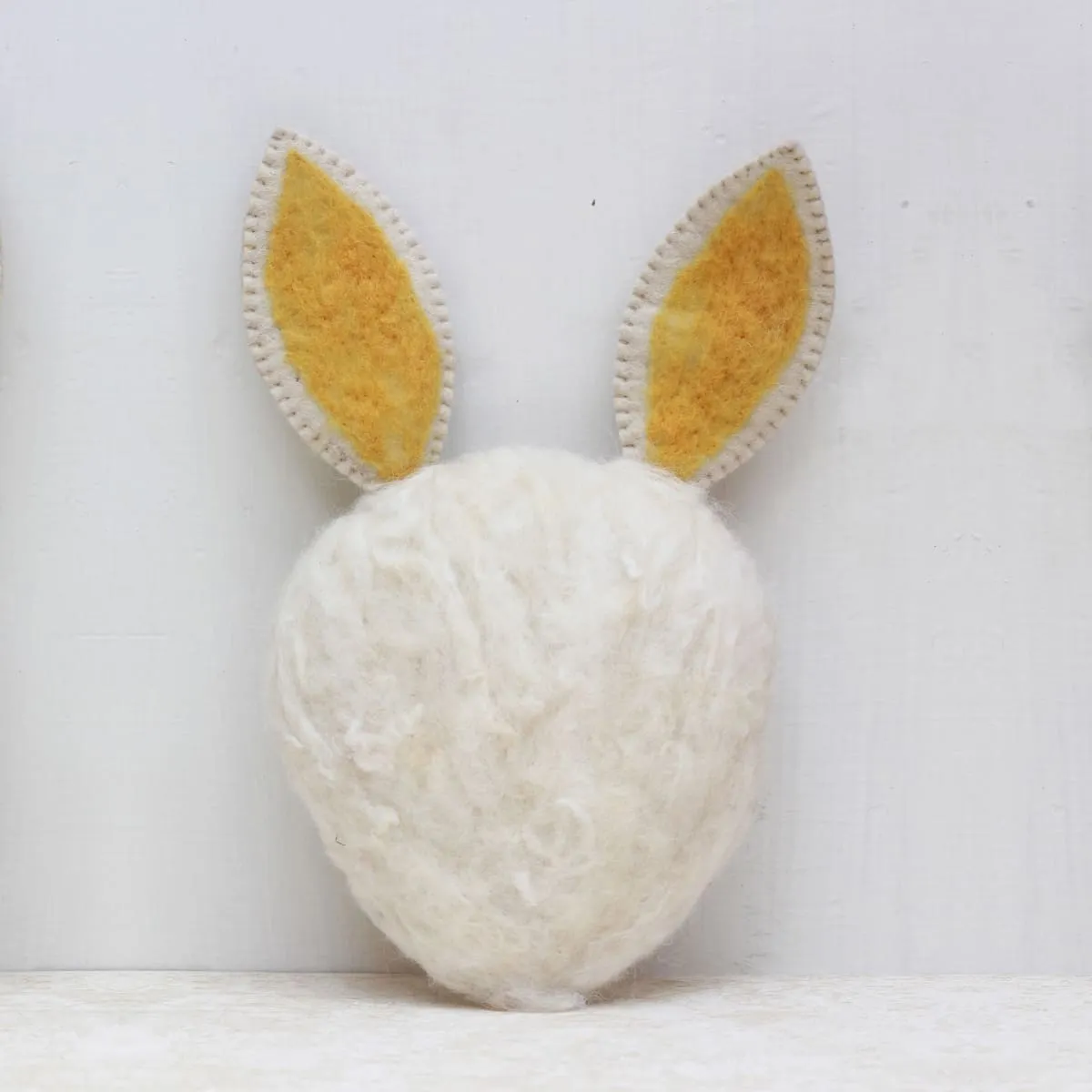 De Kulture Handmade Premium Wool Felt Large Bunny Face Eco Friendly Needle Felted Stuffed Easter Ornament Ideal for Home Office Party Decoration Holiday Décor,7x2x12 (LWH) Inches, White