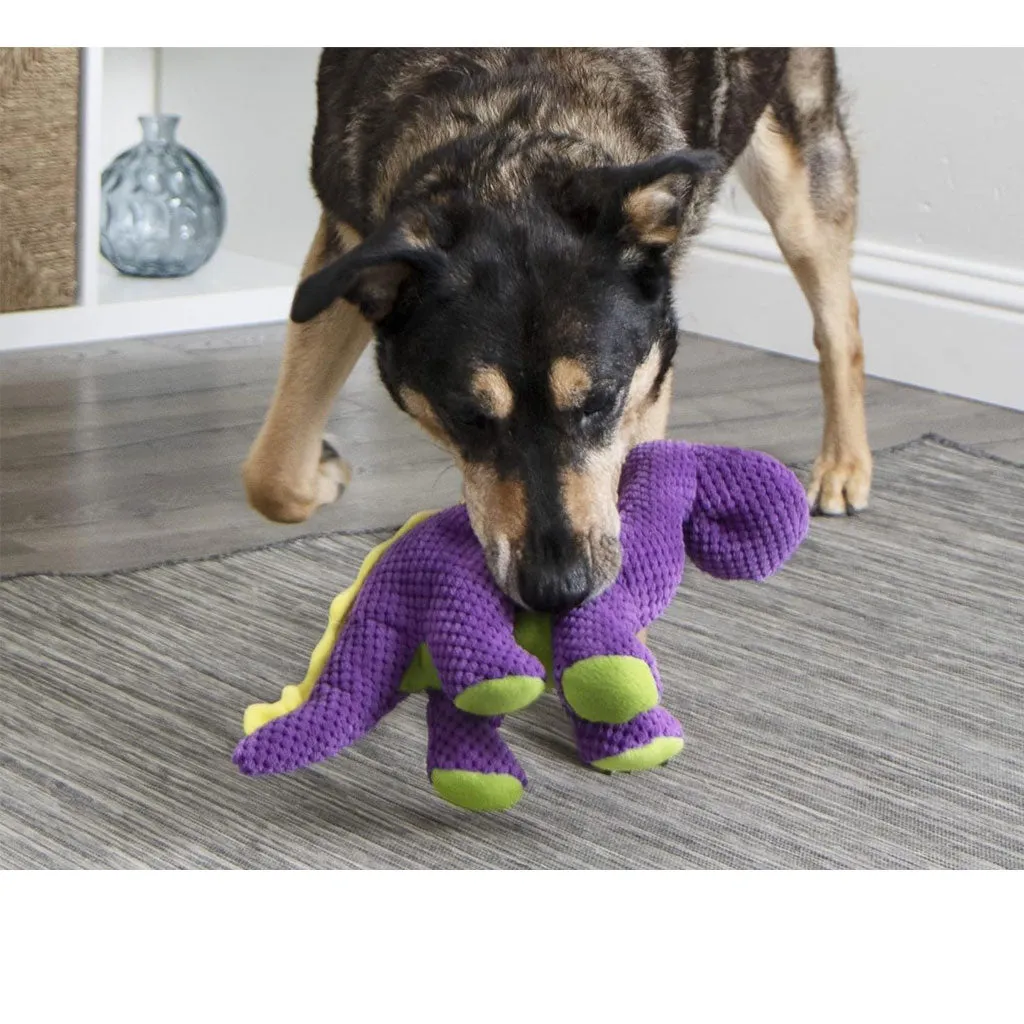 GoDog Dinos Bruto Plush Squeaker Dog Toy Purple