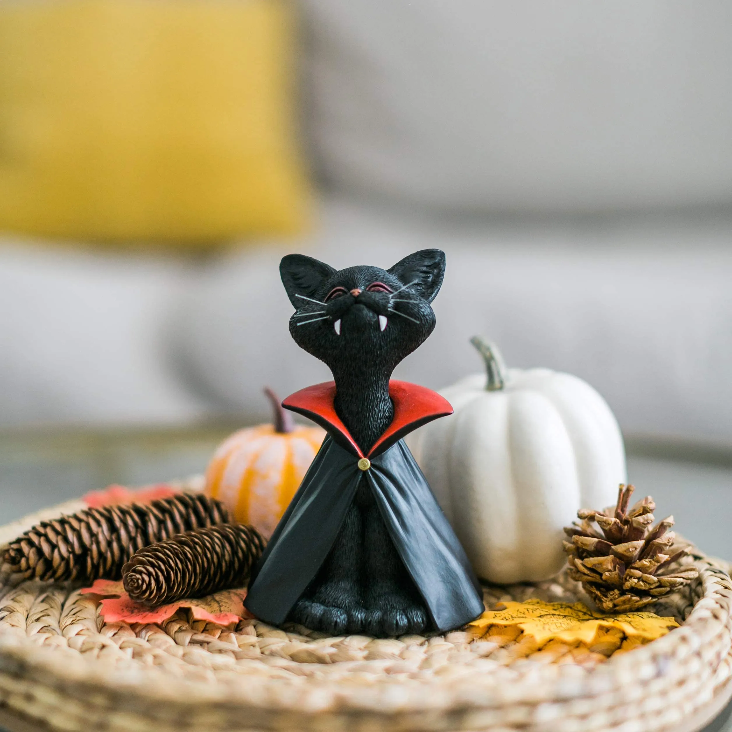 JFSM INC. Whimsical Happy Cat Vampire Dracula Figurine Halloween Decoration Collectible - Happy Cat Collection - Halloween Decor, Cat Lover Gifts for Women, Cat Lover Gifts for Men, Cute Cat Gifts