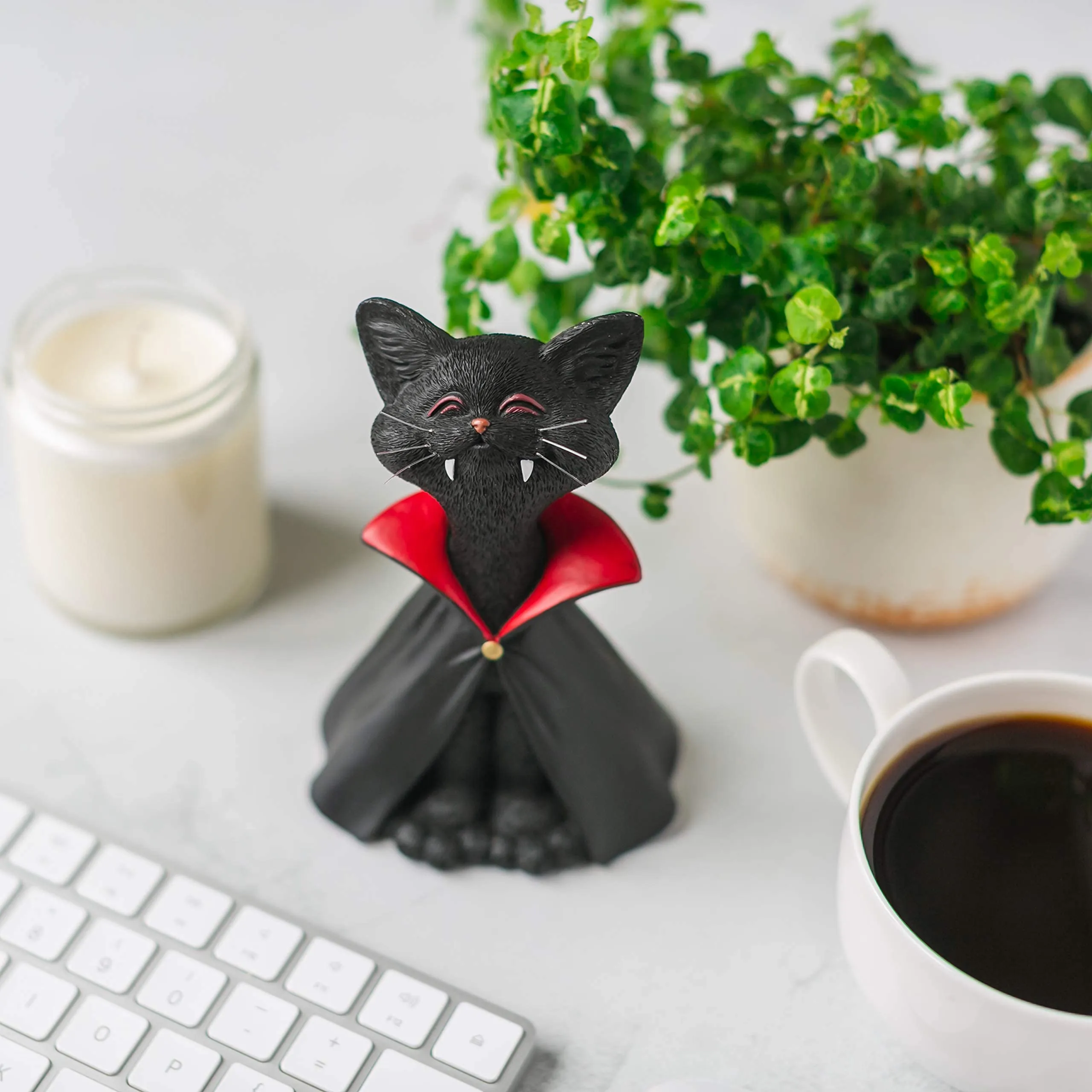 JFSM INC. Whimsical Happy Cat Vampire Dracula Figurine Halloween Decoration Collectible - Happy Cat Collection - Halloween Decor, Cat Lover Gifts for Women, Cat Lover Gifts for Men, Cute Cat Gifts