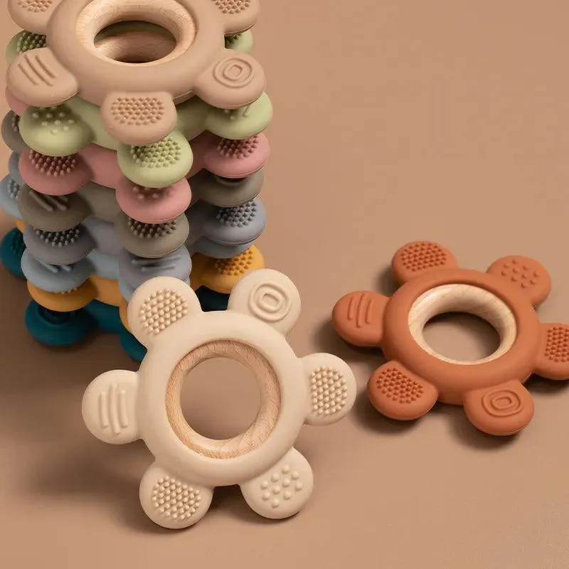 Kid-Proof Silicone & Wood Natural Teether Ring