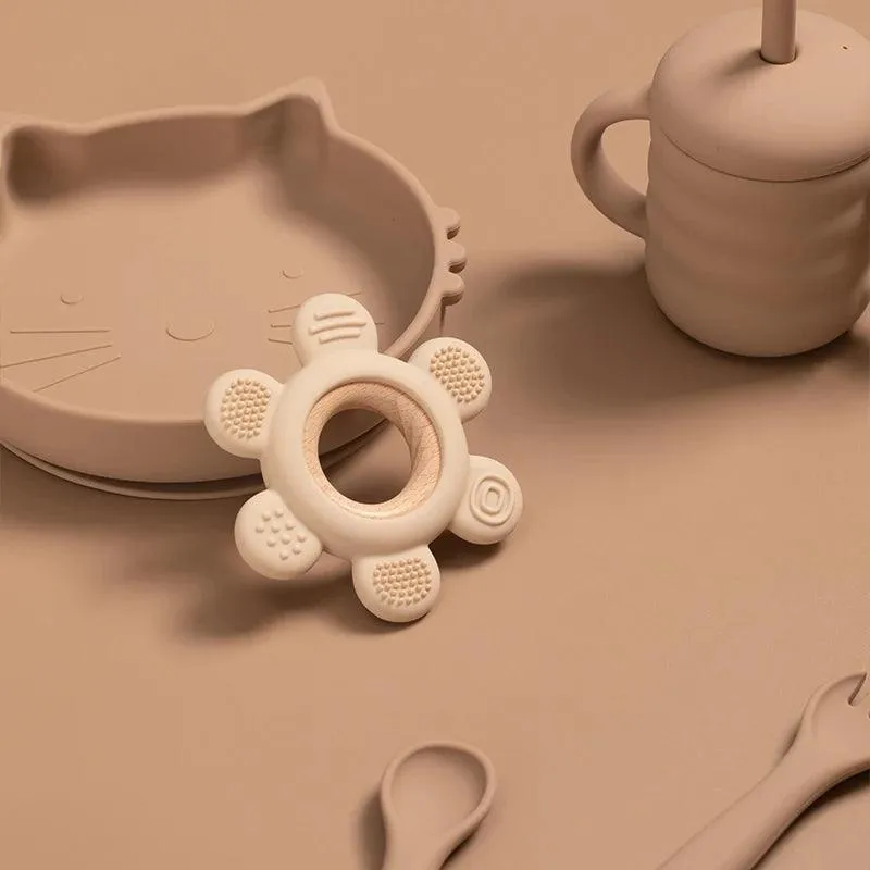 Kid-Proof Silicone & Wood Natural Teether Ring