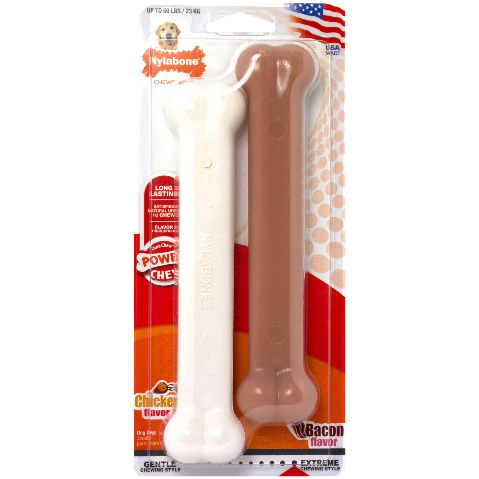 Nylabone Power Chew Bacon and Chicken Dog Toy 2 pack