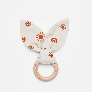 Over the Dandelions Muslin Bunny Ear Teether - Sand/Amber Sunny