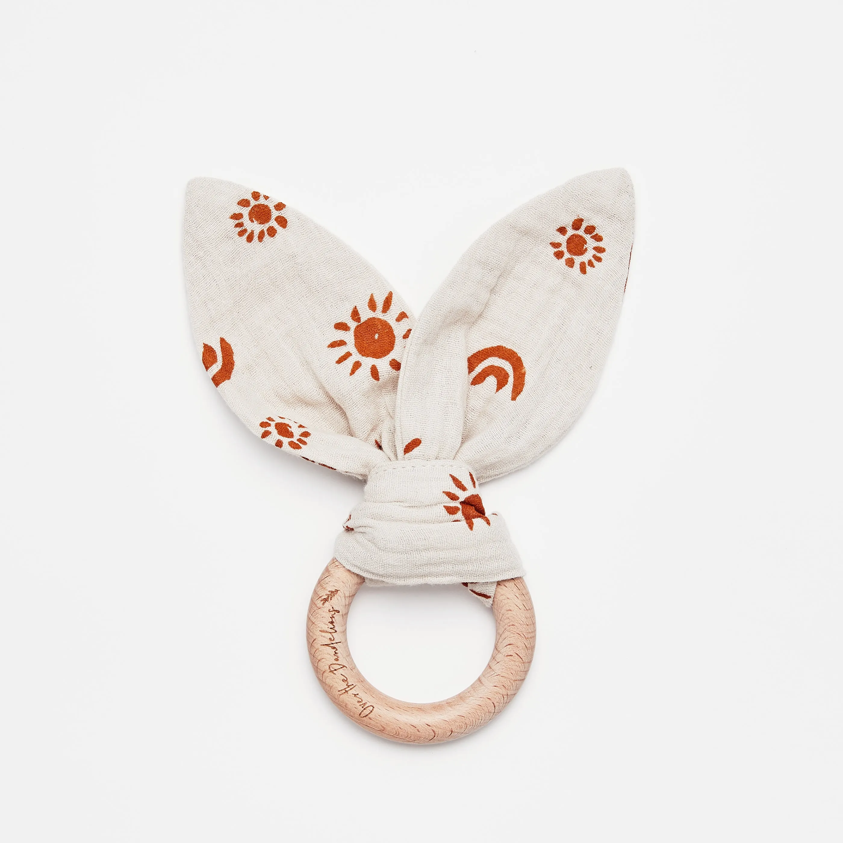 Over the Dandelions Muslin Bunny Ear Teether - Sand/Amber Sunny