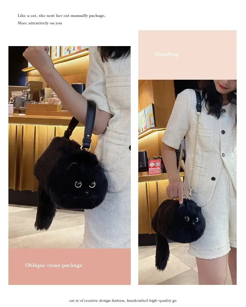 Plush Cute Cat Fur Soft Cool Black Crossbody Bags