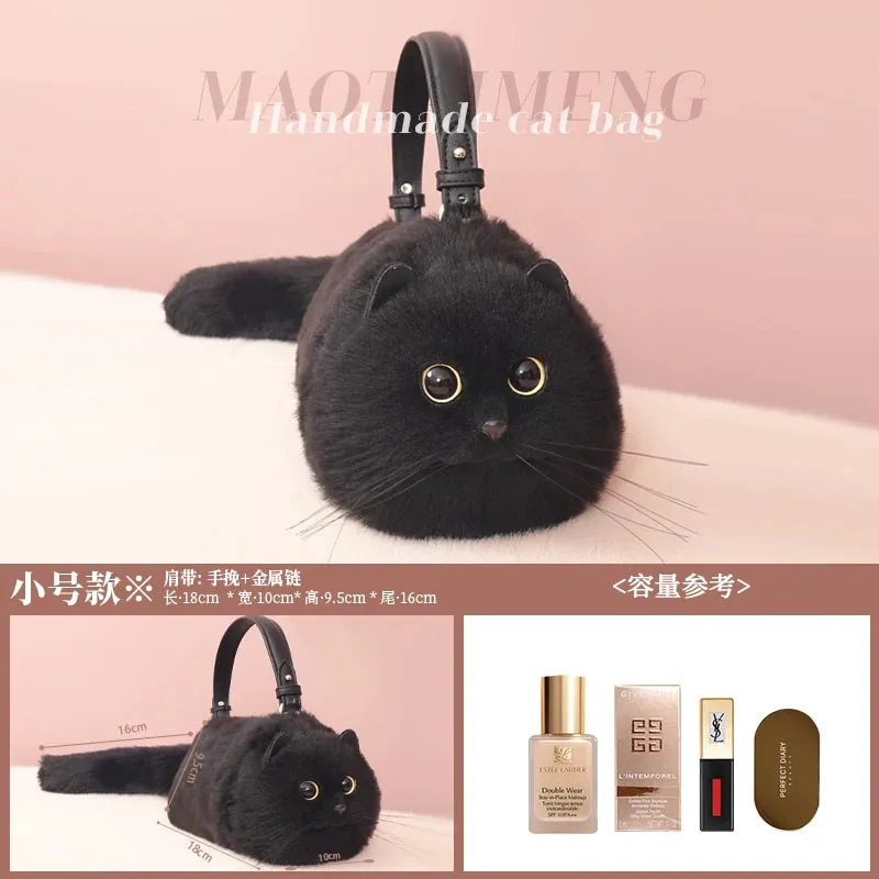 Plush Cute Cat Fur Soft Cool Black Crossbody Bags