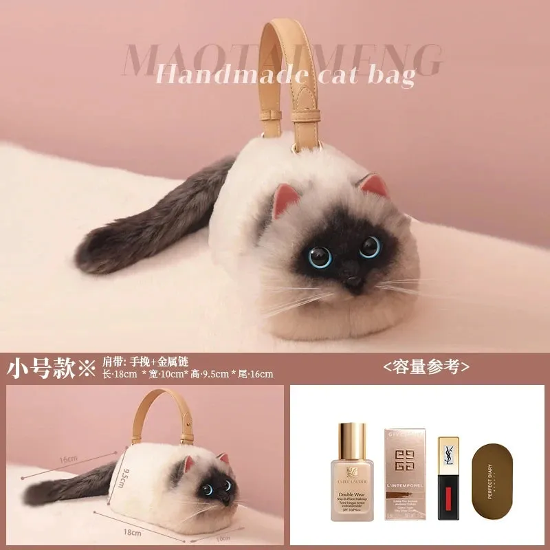 Plush Cute Cat Fur Soft Cool Black Crossbody Bags