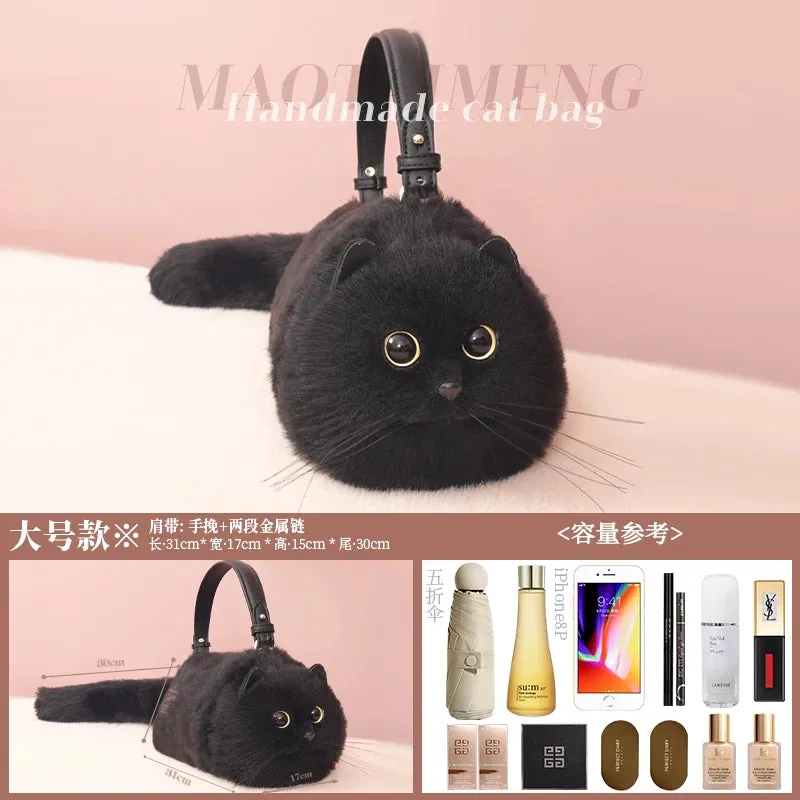 Plush Cute Cat Fur Soft Cool Black Crossbody Bags