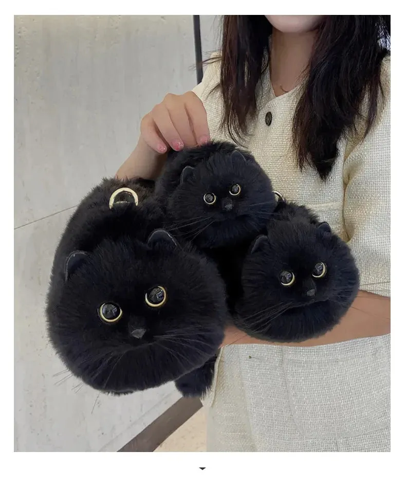 Plush Cute Cat Fur Soft Cool Black Crossbody Bags