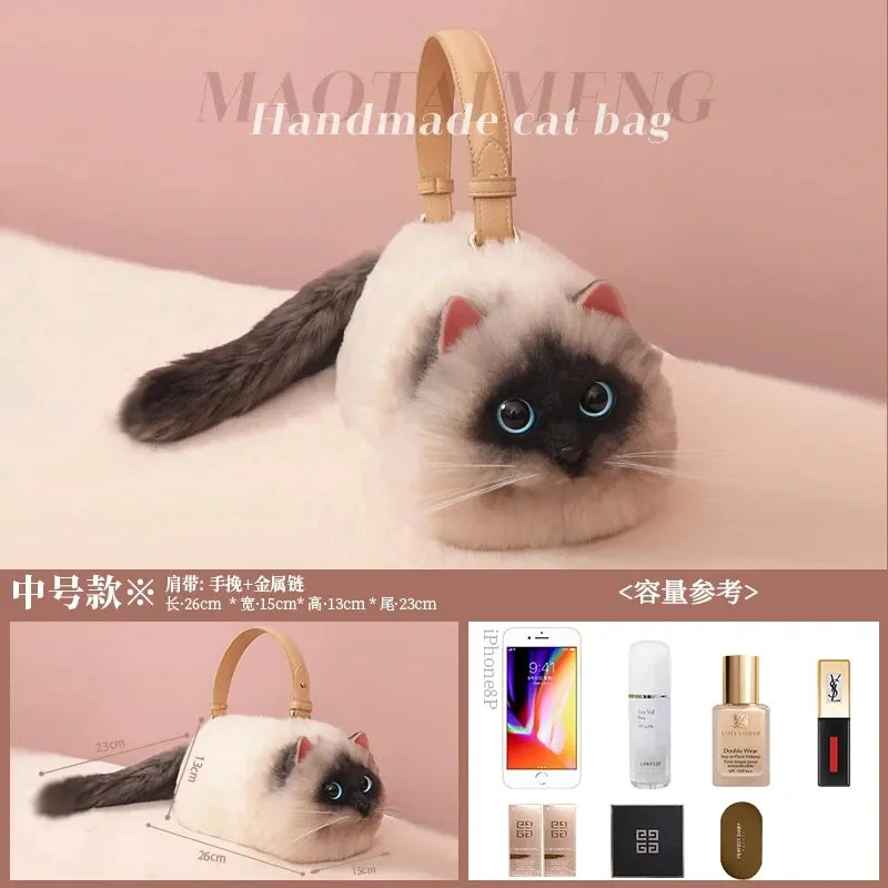 Plush Cute Cat Fur Soft Cool Black Crossbody Bags