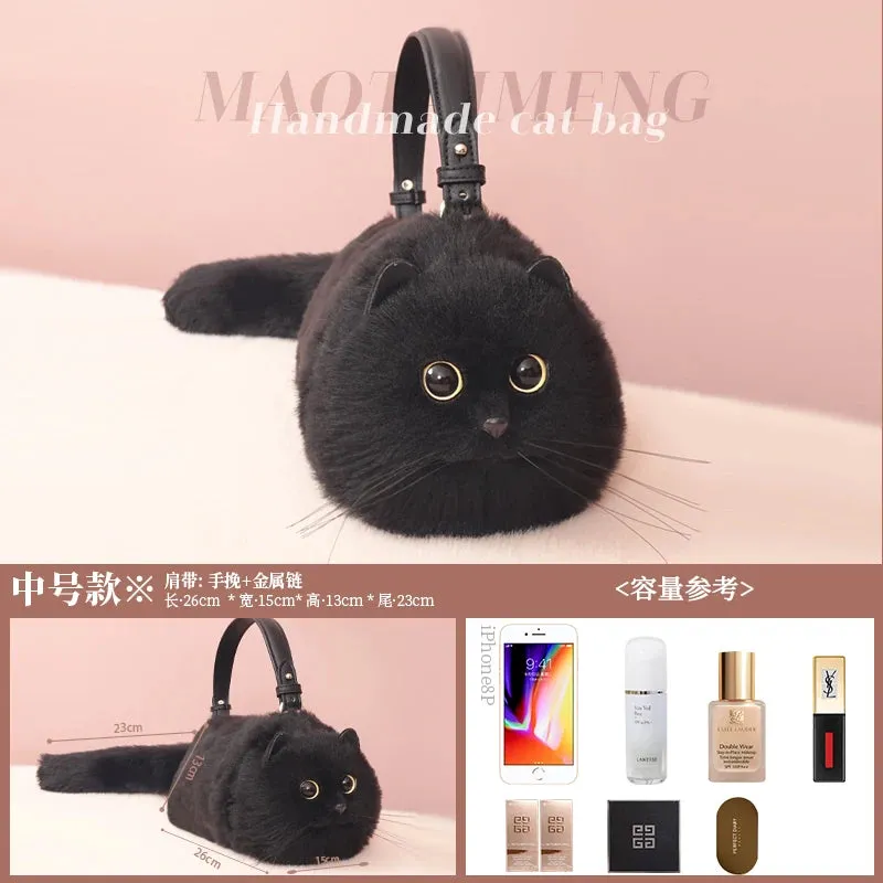 Plush Cute Cat Fur Soft Cool Black Crossbody Bags