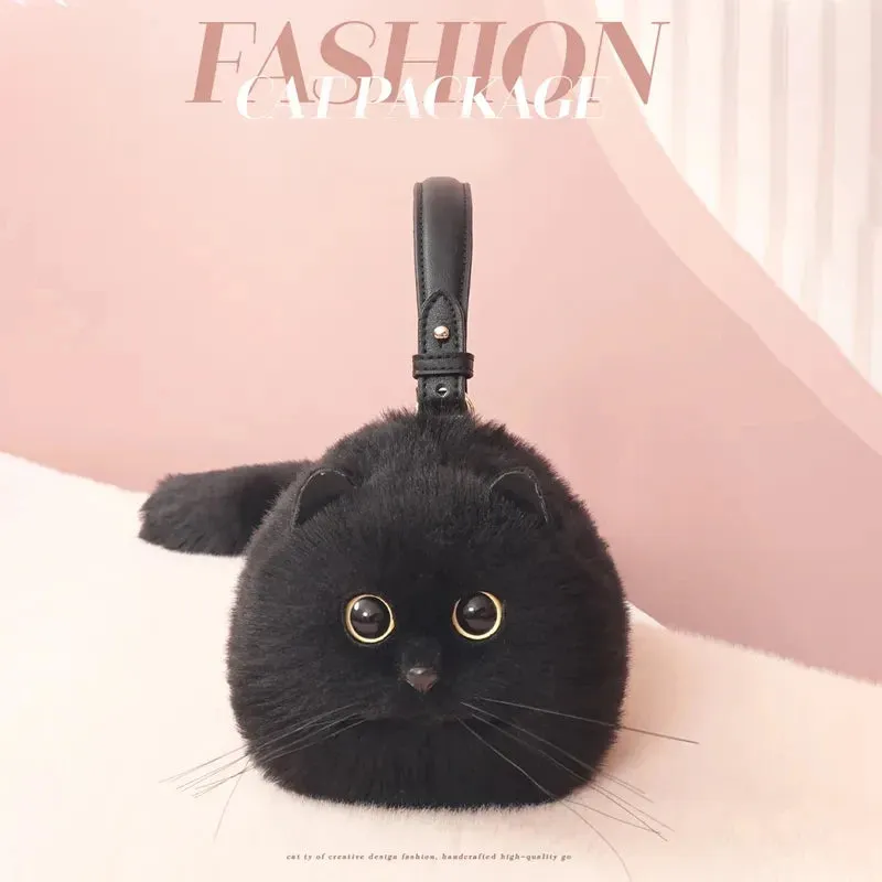 Plush Cute Cat Fur Soft Cool Black Crossbody Bags