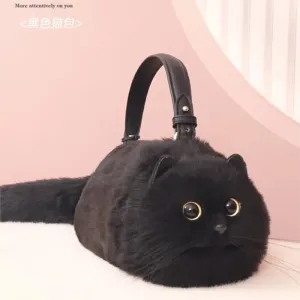 Plush Cute Cat Fur Soft Cool Black Crossbody Bags