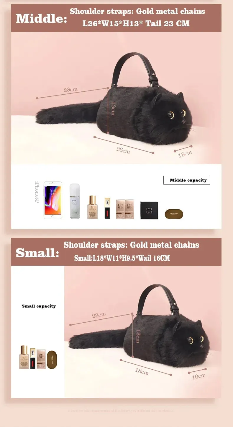 Plush Cute Cat Fur Soft Cool Black Crossbody Bags