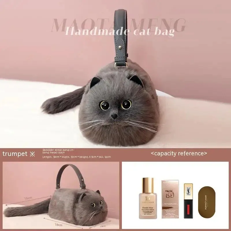 Plush Cute Cat Fur Soft Cool Black Crossbody Bags