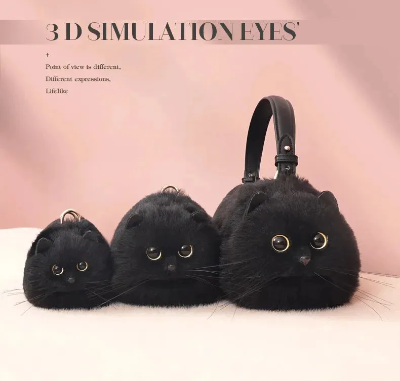 Plush Cute Cat Fur Soft Cool Black Crossbody Bags