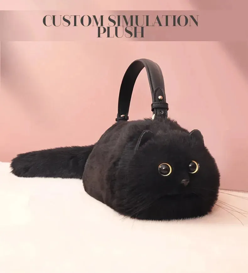 Plush Cute Cat Fur Soft Cool Black Crossbody Bags