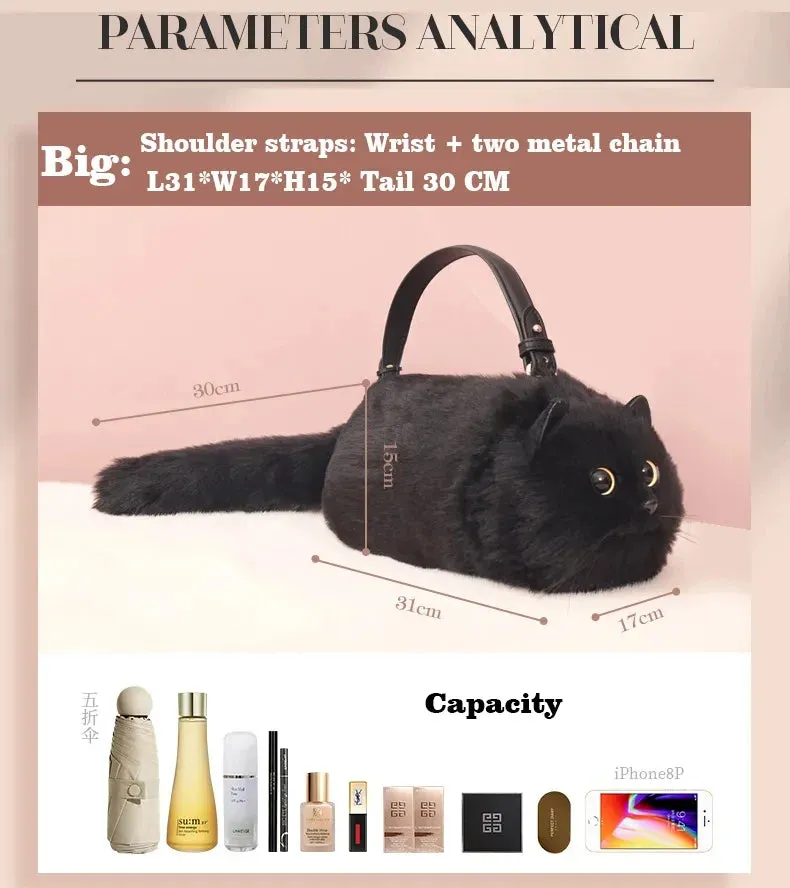 Plush Cute Cat Fur Soft Cool Black Crossbody Bags