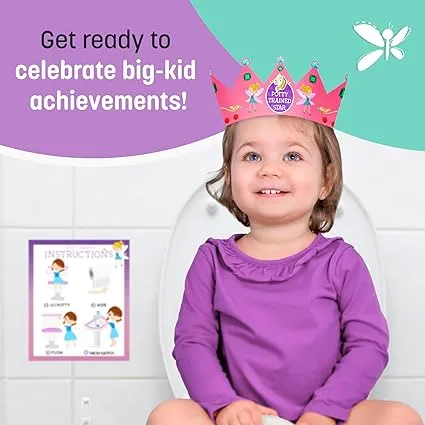 Potty Training Chart: Unicorn Reward System for Girls - 4 Week, 213 Stickers, Certificate, Motivational Cards, Bonus Crown