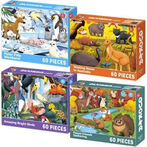 Set of 4x60 Puzzles for Kids | Polar Pals,Birds, Animals